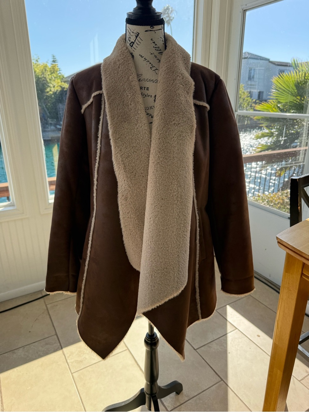BCBGeneration Brown Trench Coat with Cream Faux-Shearling Lining